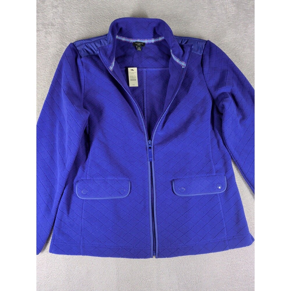 New Talbots Fleece Zip Jacket Womens Medium Petite MP purple quilted snap pocket